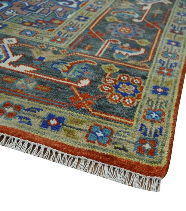Traditional Rust, Ivory, Beige and Charcoal Multi size Hand knotted Wool Area Rug