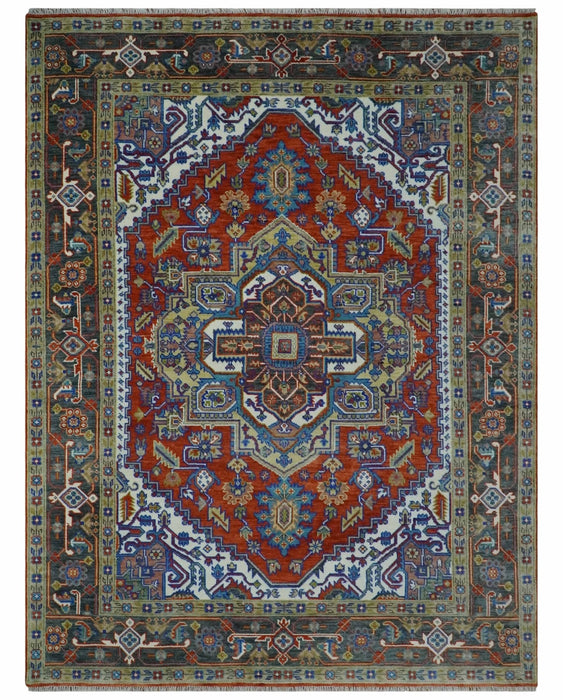 Traditional Rust, Ivory, Beige and Charcoal Multi size Hand knotted Wool Area Rug