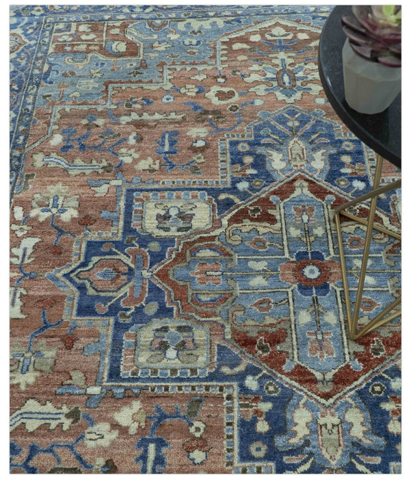 Traditional Serapi Design Rust And Blue Hand Knotted 8x10 Wool Area Rug