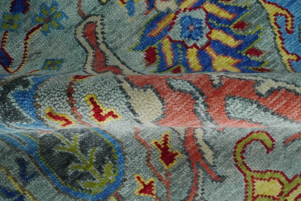 Traditional Silver and Blue Antique Style Colorful Hand knotted wool Area Rug