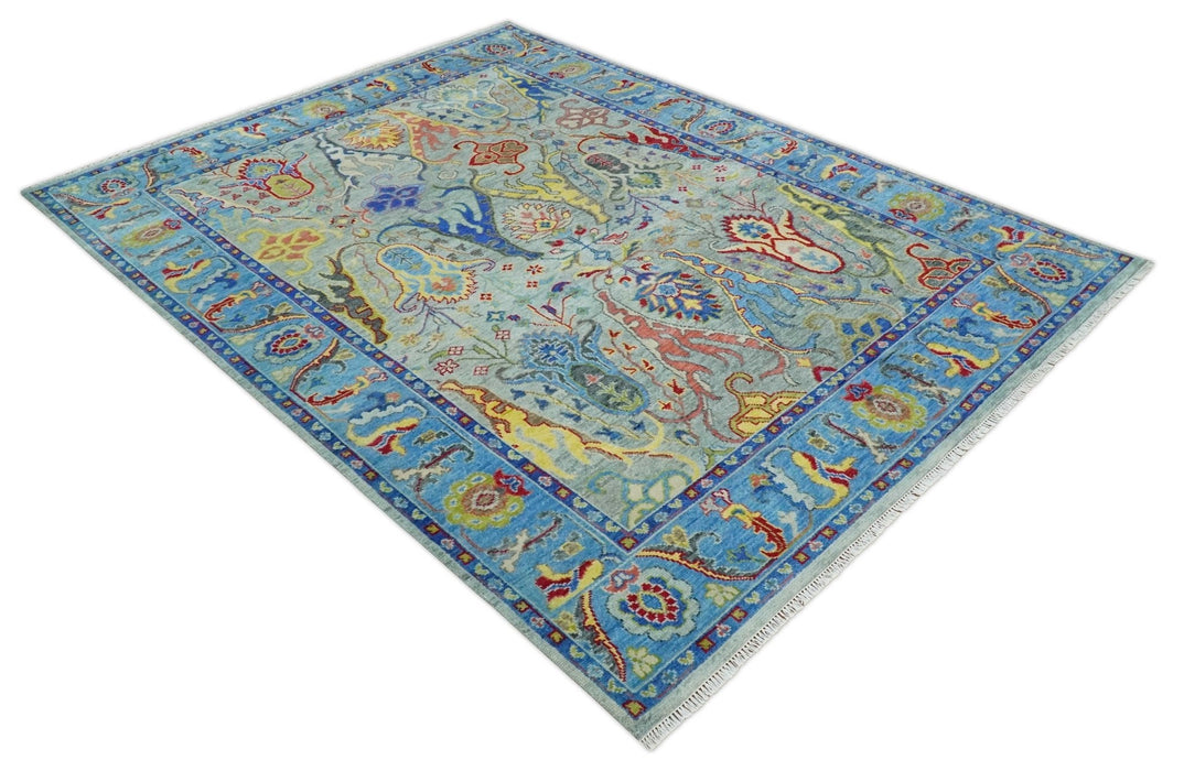 Traditional Silver and Blue Antique Style Colorful Hand knotted wool Area Rug
