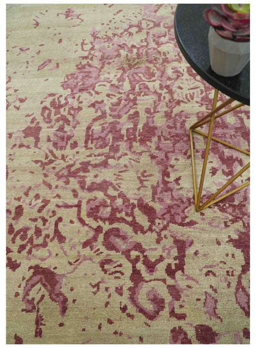 Traditional Transitional Beige And Pink Hand knotted Wool Area Rug