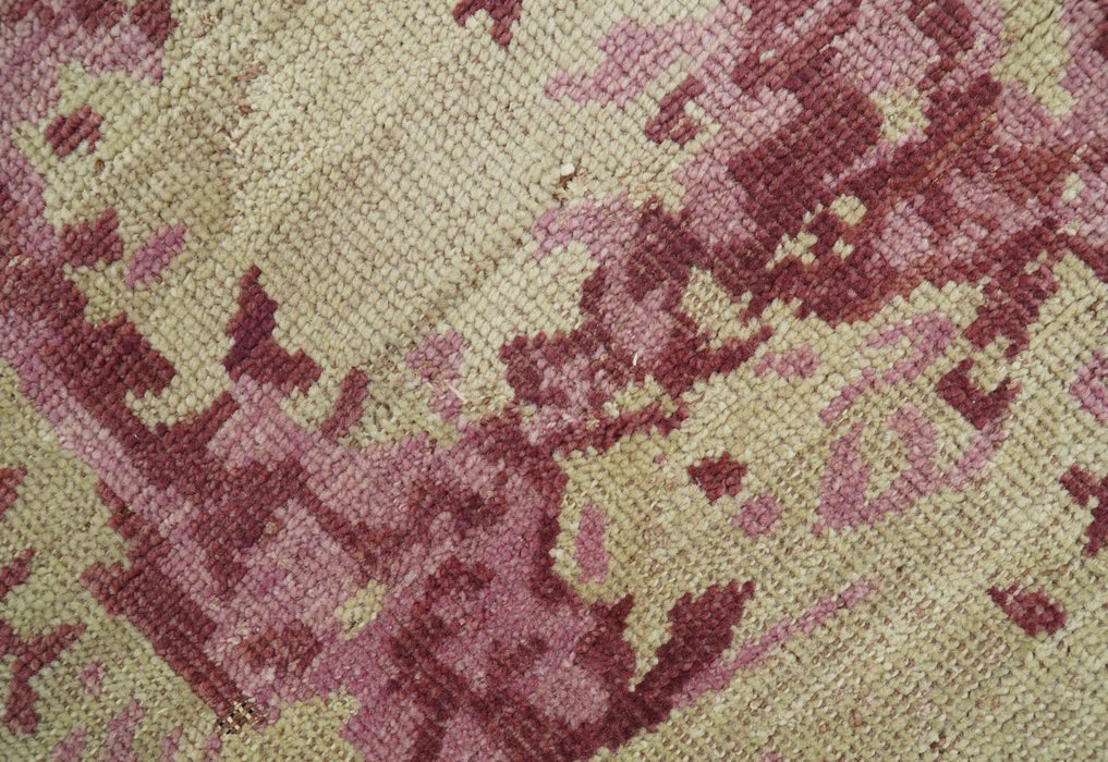 Traditional Transitional Beige And Pink Hand knotted Wool Area Rug