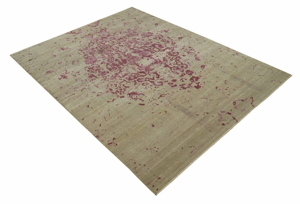 Traditional Transitional Beige And Pink Hand knotted Wool Area Rug