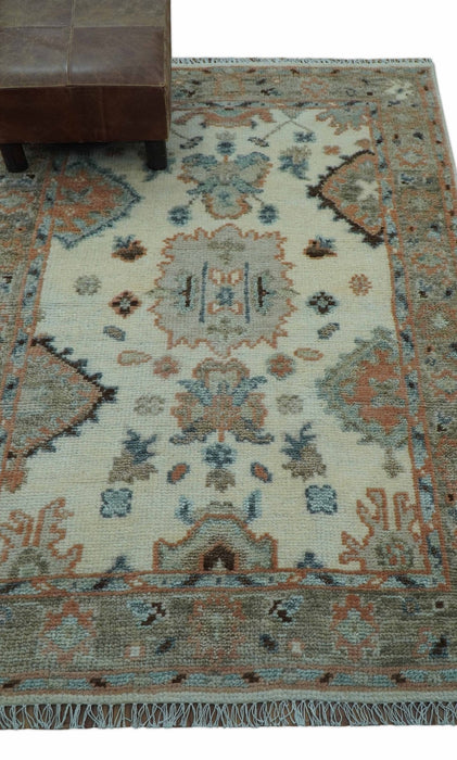 Traditional Turkish Design Beige 4x6 Hand knotted Wool Area Rug