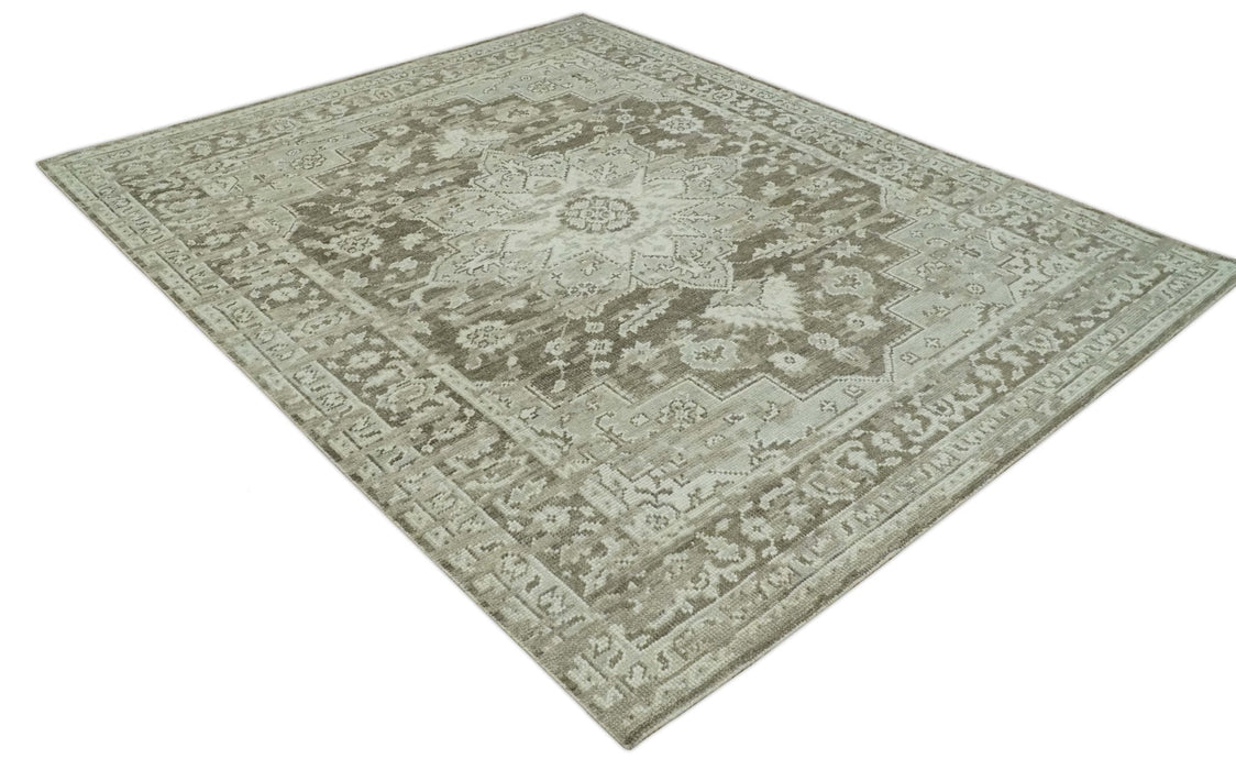 Traditional Turkish Design Beige And Brown Hand Knotted Custom Made wool rug