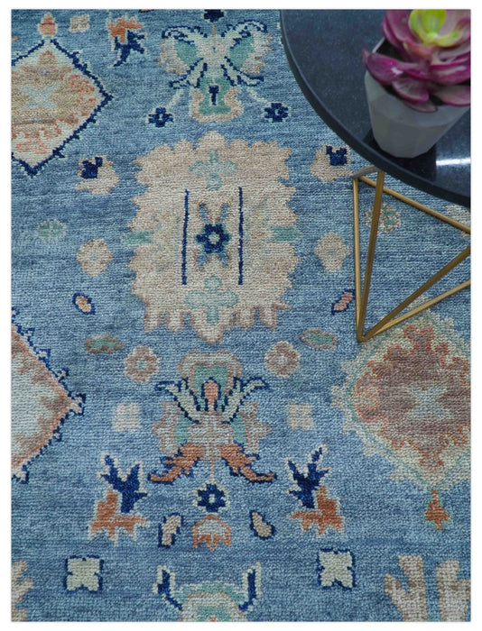 Traditional Turkish Design Blue And Beige 8x10 Hand knotted Wool Area Rug