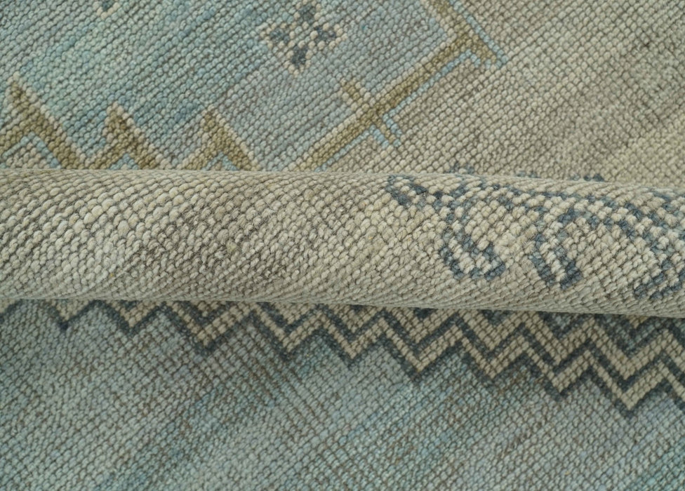 Traditional Medallion Design Blue and Beige Hand Knotted Wool Rug Custom Made