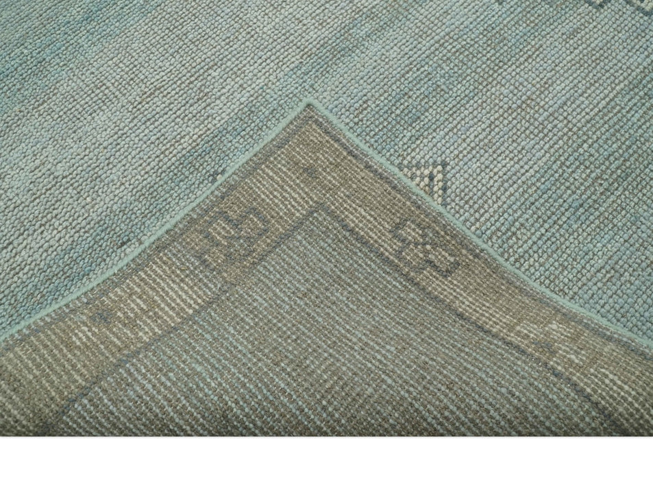 Traditional Medallion Design Blue and Beige Hand Knotted Wool Rug Custom Made