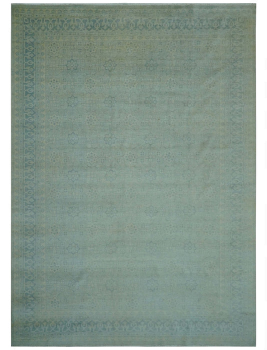 Traditional Turkish Design Fine Blue And Beige Hand Knotted 10x14 Wool Area Rug