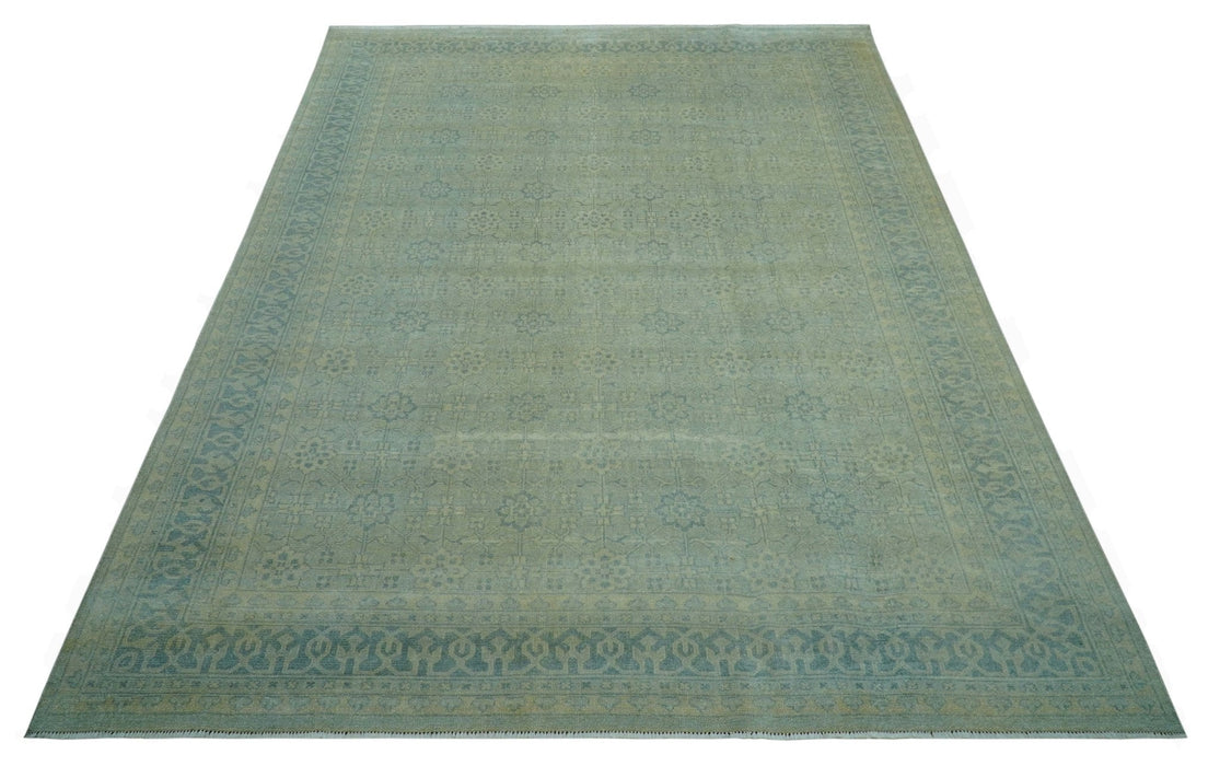 Traditional Turkish Design Fine Blue And Beige Hand Knotted 10x14 Wool Area Rug