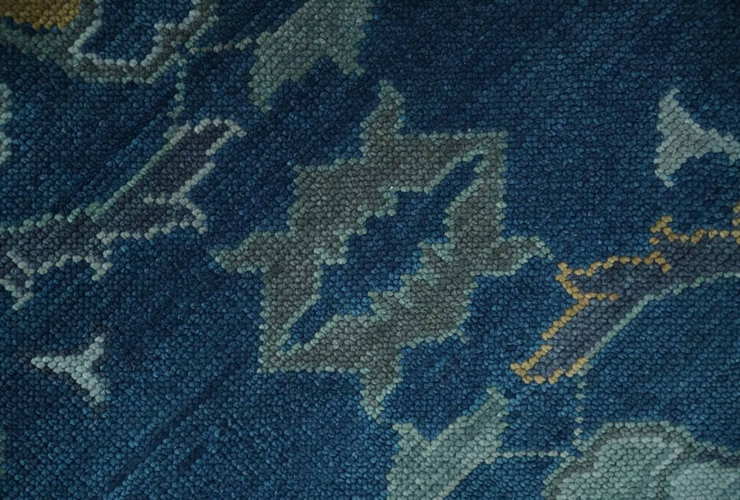 Traditional Turkish Design Hand Knotted Oriental Oushak Blue and Aqua Wool Area Rug