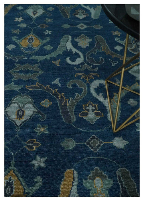 Traditional Turkish Design Hand Knotted Oriental Oushak Blue and Aqua Wool Area Rug