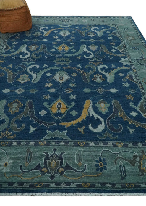 Traditional Turkish Design Hand Knotted Oriental Oushak Blue and Aqua Wool Area Rug