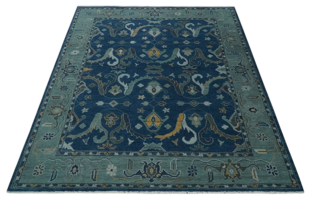 Traditional Turkish Design Hand Knotted Oriental Oushak Blue and Aqua Wool Area Rug