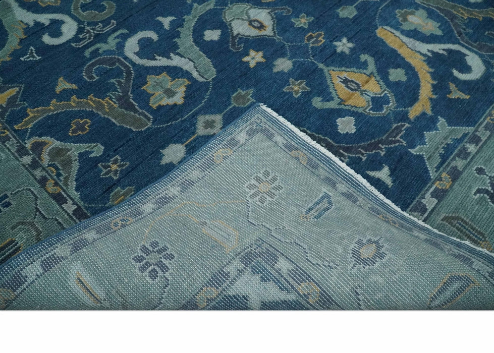 Traditional Turkish Design Hand Knotted Oriental Oushak Blue and Aqua Wool Area Rug