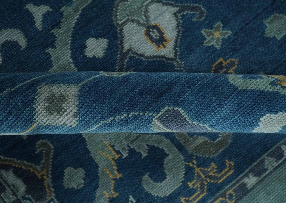 Traditional Turkish Design Hand Knotted Oriental Oushak Blue and Aqua Wool Area Rug