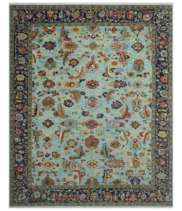 Traditional Turkish Knot Fine Blue And Rust Hand knotted Wool Area Rug