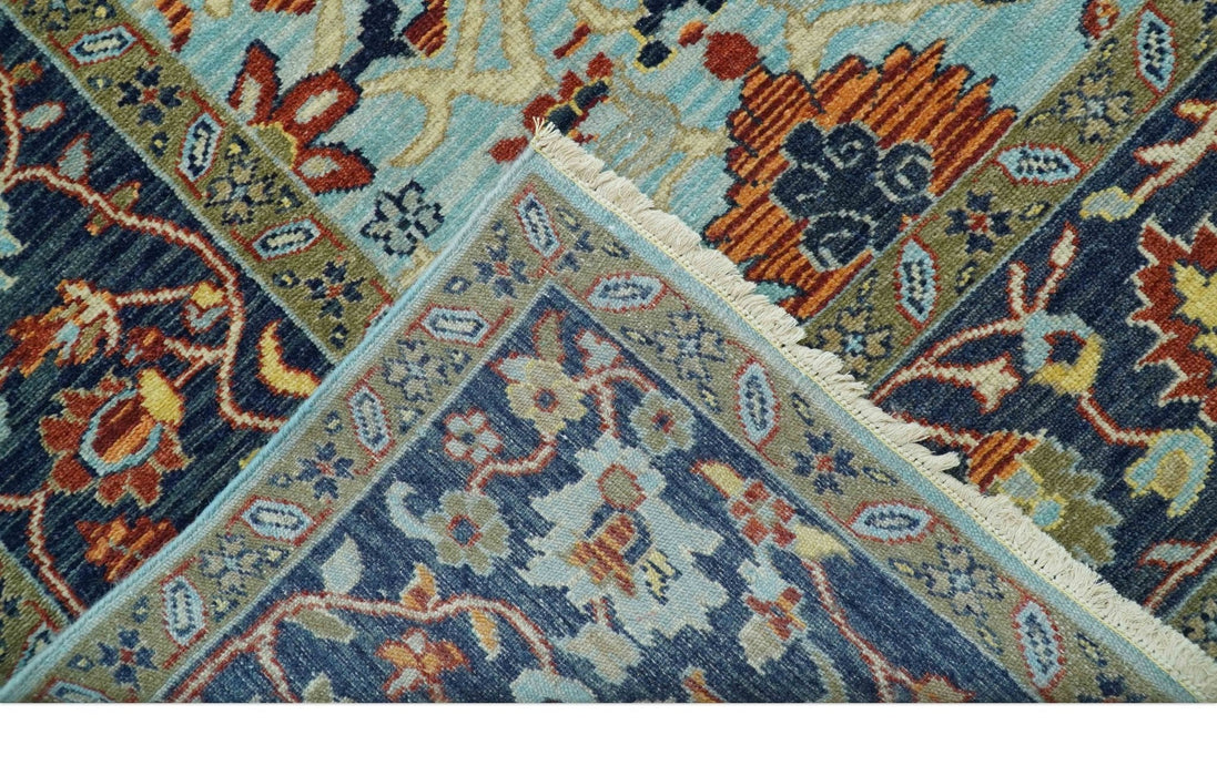 Traditional Turkish Knot Fine Blue And Rust Hand knotted Wool Area Rug