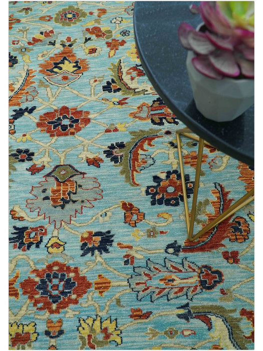 Traditional Turkish Knot Fine Blue And Rust Hand knotted Wool Area Rug