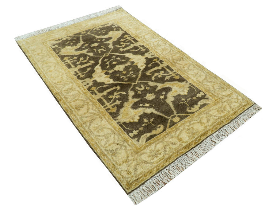 Traditional Turkish Oushak Design Beige And Brown 3x5 Hand Knotted Wool Area Rug