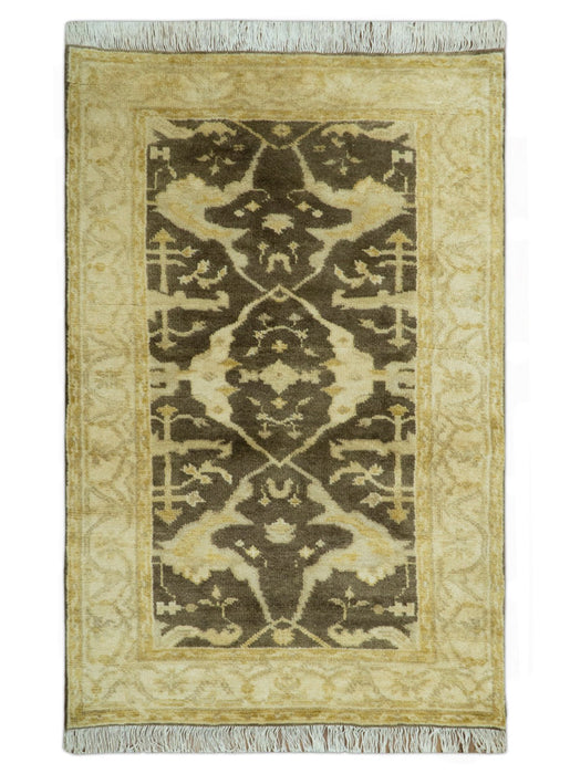 Traditional Turkish Oushak Design Beige And Brown 3x5 Hand Knotted Wool Area Rug