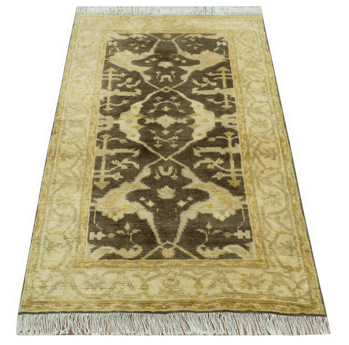 Traditional Turkish Oushak Design Beige And Brown 3x5 Hand Knotted Wool Area Rug
