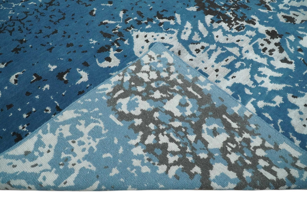 Transitional 7x10 Ivory, Blue and Black Modern Abstract Hand knotted Wool Area Rug