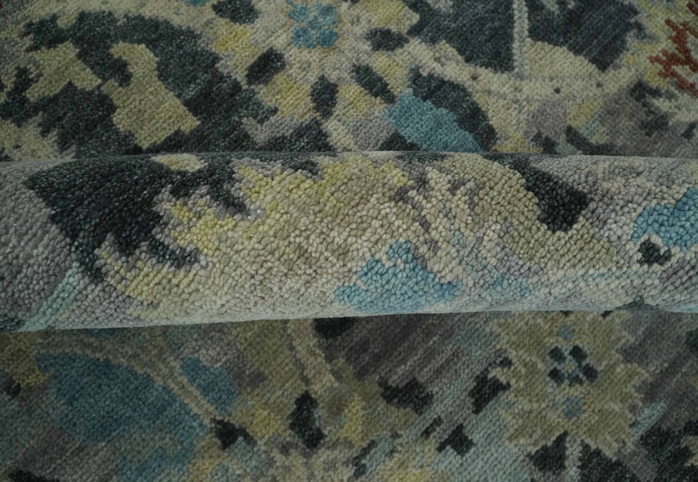 Transitional 9x12 Hand Knotted Silver, Charcoal and Beige Wool Area Rug