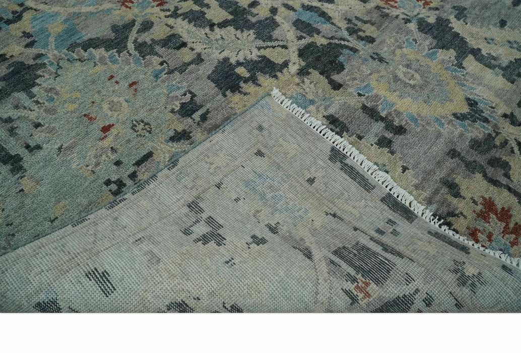 Transitional 9x12 Hand Knotted Silver, Charcoal and Beige Wool Area Rug