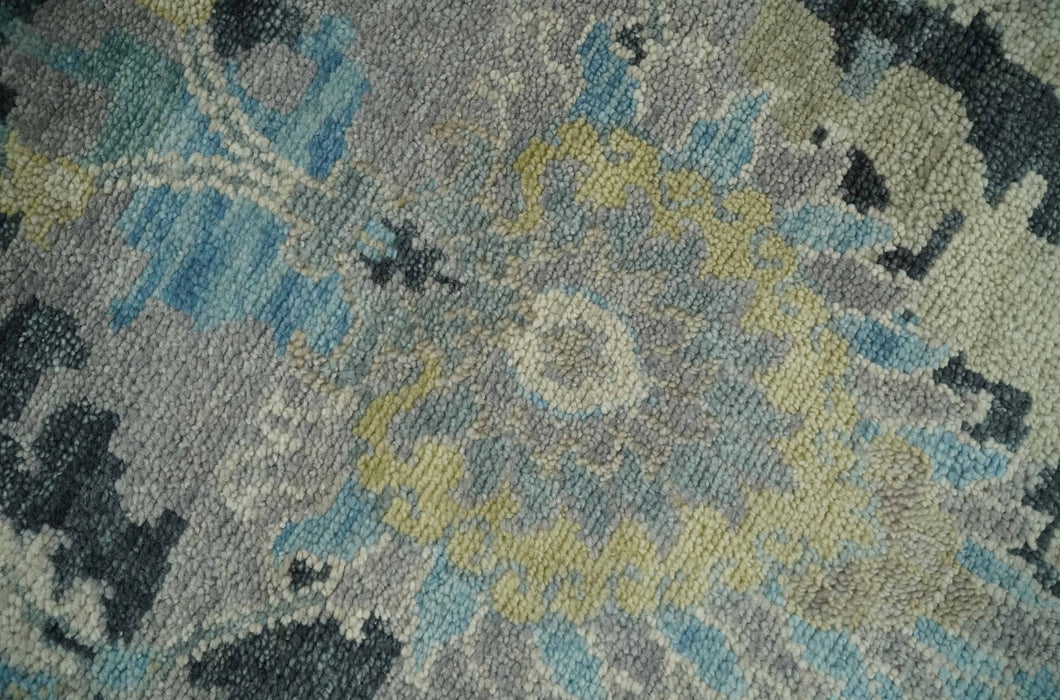 Transitional 9x12 Hand Knotted Silver, Charcoal and Beige Wool Area Rug