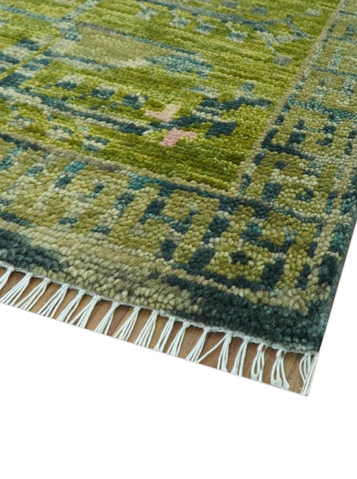 Transitional Design Green And Blue Hand Knotted Custom Made Wool Rug