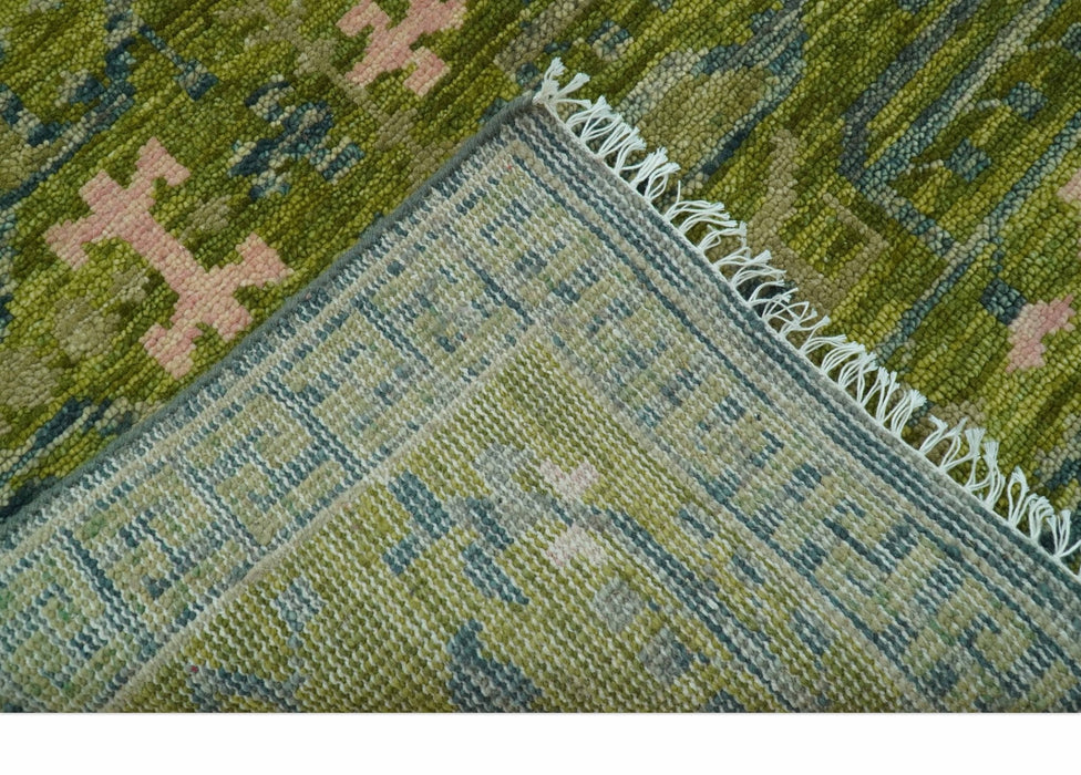 Transitional Design Green And Blue Hand Knotted Custom Made Wool Rug