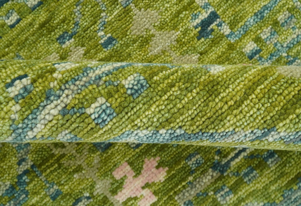 Transitional Design Green And Blue Hand Knotted Custom Made Wool Rug