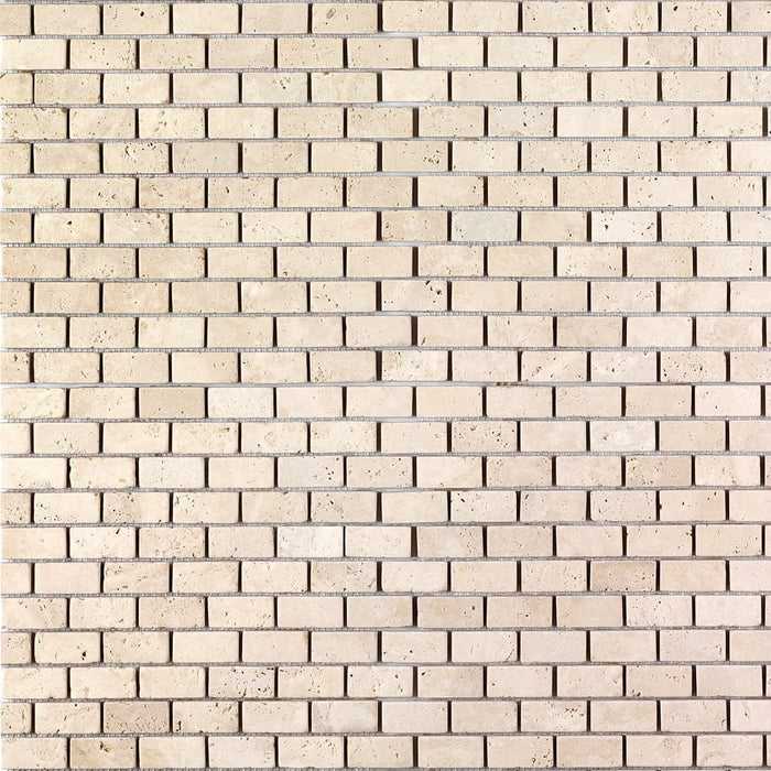 Light Beige Travertine Tumbled Mosaic Floor and Wall Tile - Livfloors Collection