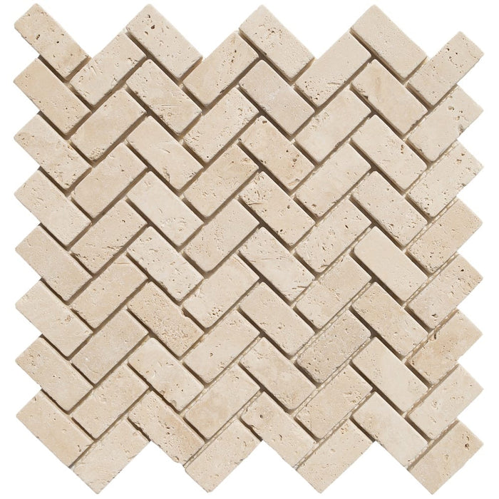 Light Beige Travertine Tumbled Mosaic Floor and Wall Tile - Livfloors Collection