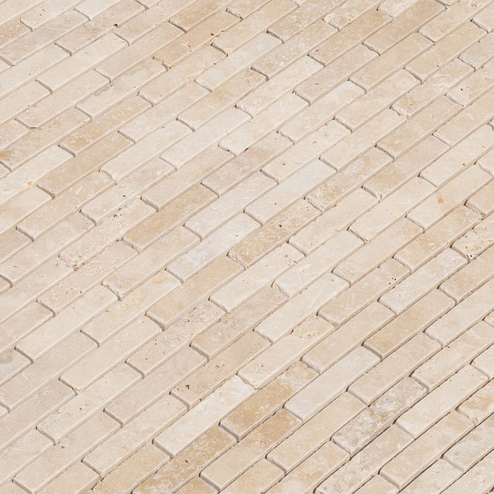 Light Beige Travertine Tumbled Mosaic Floor and Wall Tile - Livfloors Collection