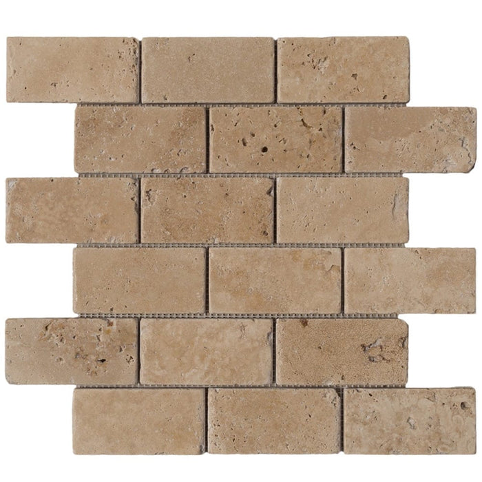 Riverbed Walnut Travertine Tumbled Mosaic Floor and Wall Tile - Livfloors Collection