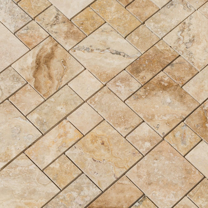 Niagara Travertine Versailles Pattern Brushed Mosaic Floor and Wall Tile - Livfloors Collection