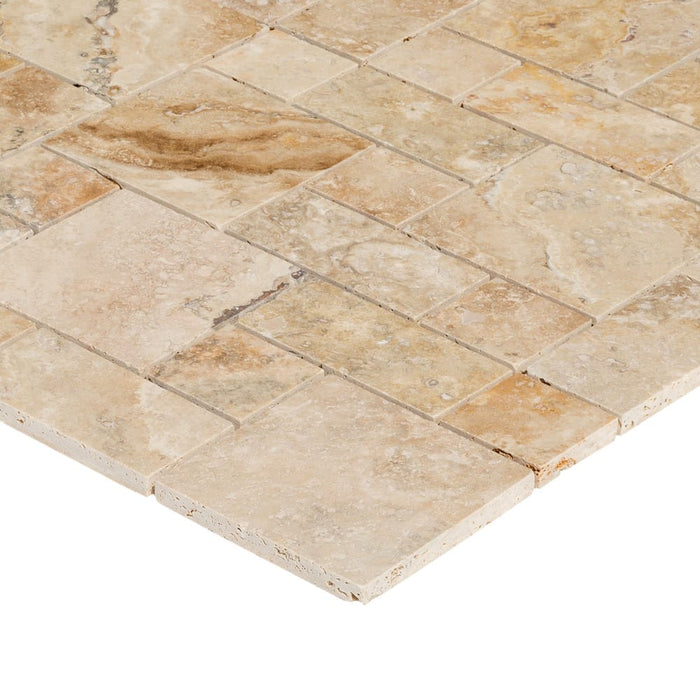 Niagara Travertine Versailles Pattern Brushed Mosaic Floor and Wall Tile - Livfloors Collection