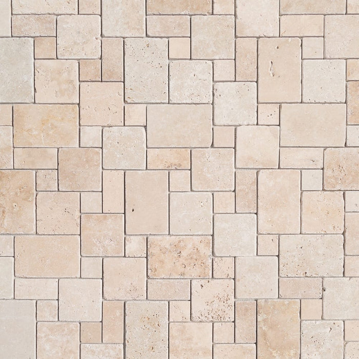 Classic Beige Travertine Versailles Pattern Tumbled Mosaic Floor and Wall Tile - Livfloors Collection