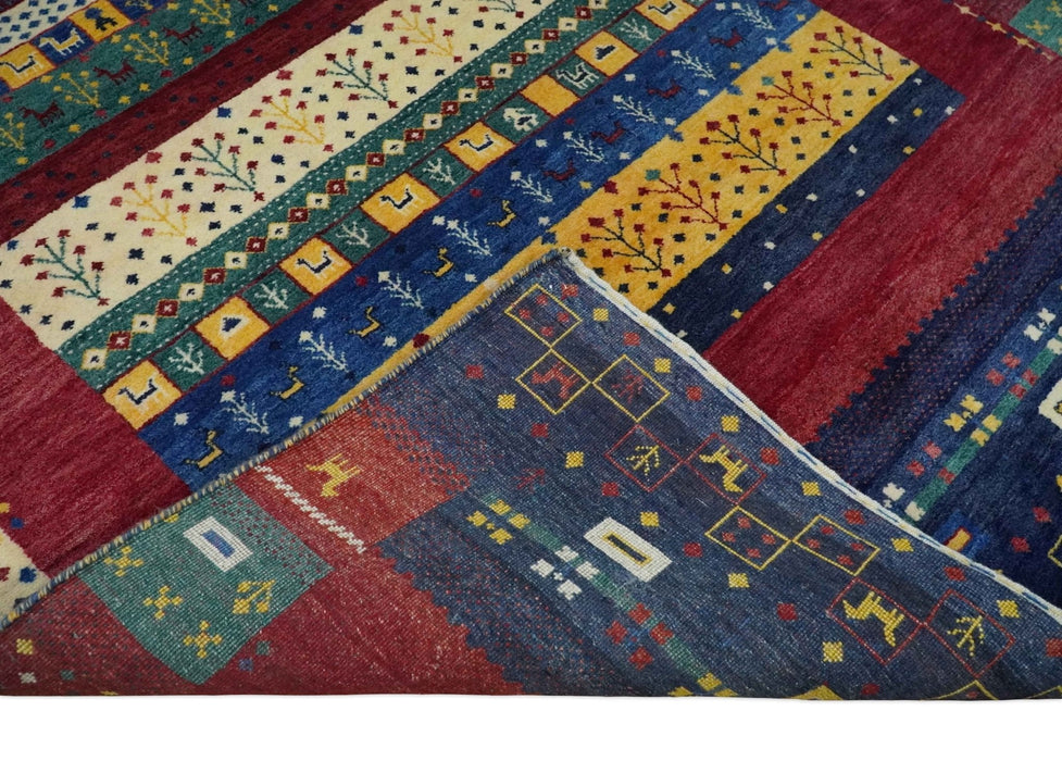 Tree 5x7 Multicolor Red and Blue Hand Knotted Wool Hand Made Lori Rug