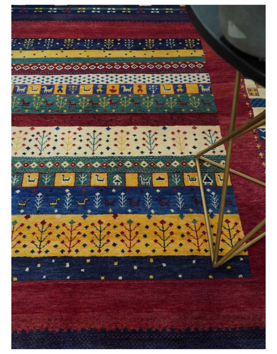 Tree 5x7 Multicolor Red and Blue Hand Knotted Wool Hand Made Lori Rug