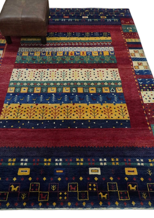 Tree 5x7 Multicolor Red and Blue Hand Knotted Wool Hand Made Lori Rug