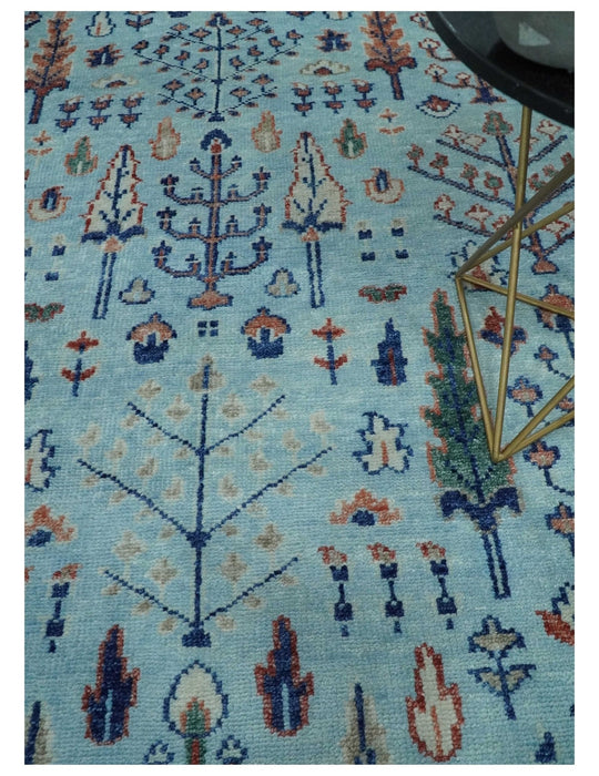 Tree of Life Hand Knotted Blue and Rust Modern Persian Vintage Oushak Custom Made Wool Rug