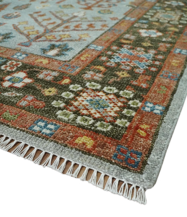 Tree of Life Multi Size Hand Knotted Silver, Brown and Rust Traditional Vintage Oushak Wool Rug