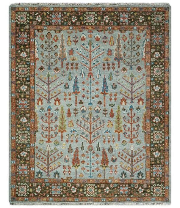 Tree of Life Multi Size Hand Knotted Silver, Brown and Rust Traditional Vintage Oushak Wool Rug