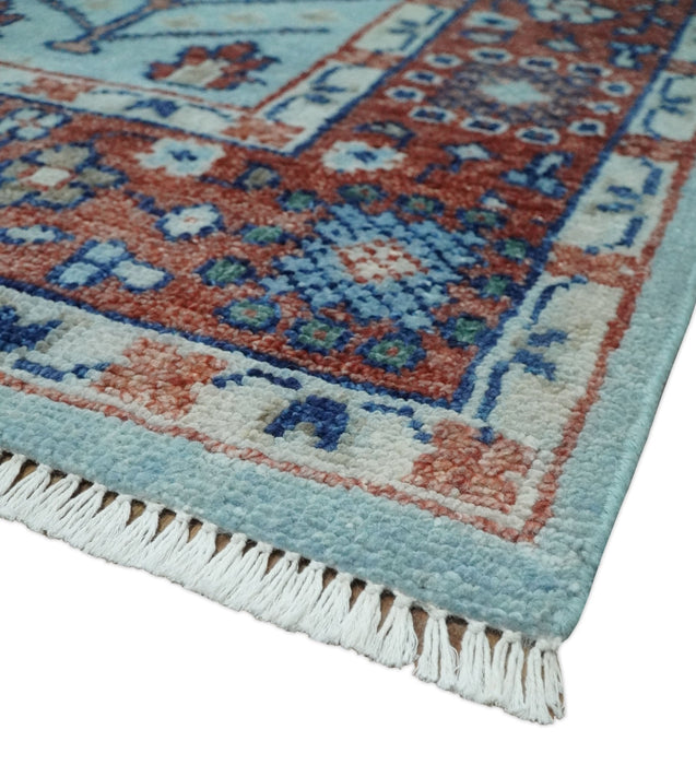 Tree of Life 8x10 Hand Knotted Blue and Rust Traditional Persian Vintage Oushak Wool Rug | TRD2747810S
