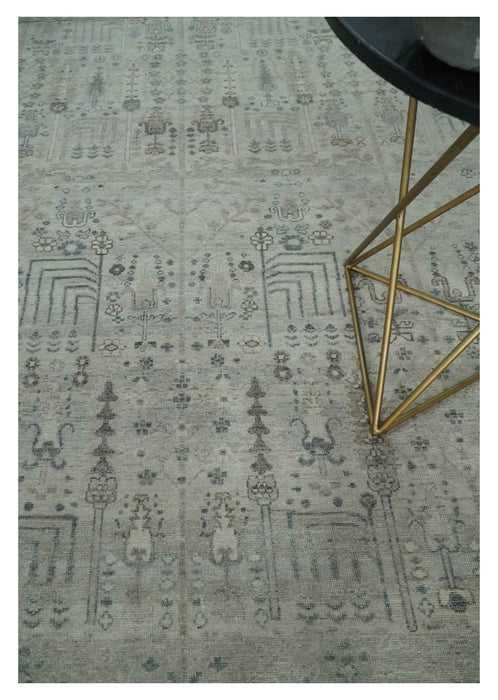 Tree of life Antique Distressed Finished Gray and Silver Low Pile Multi Size wool Area Rug