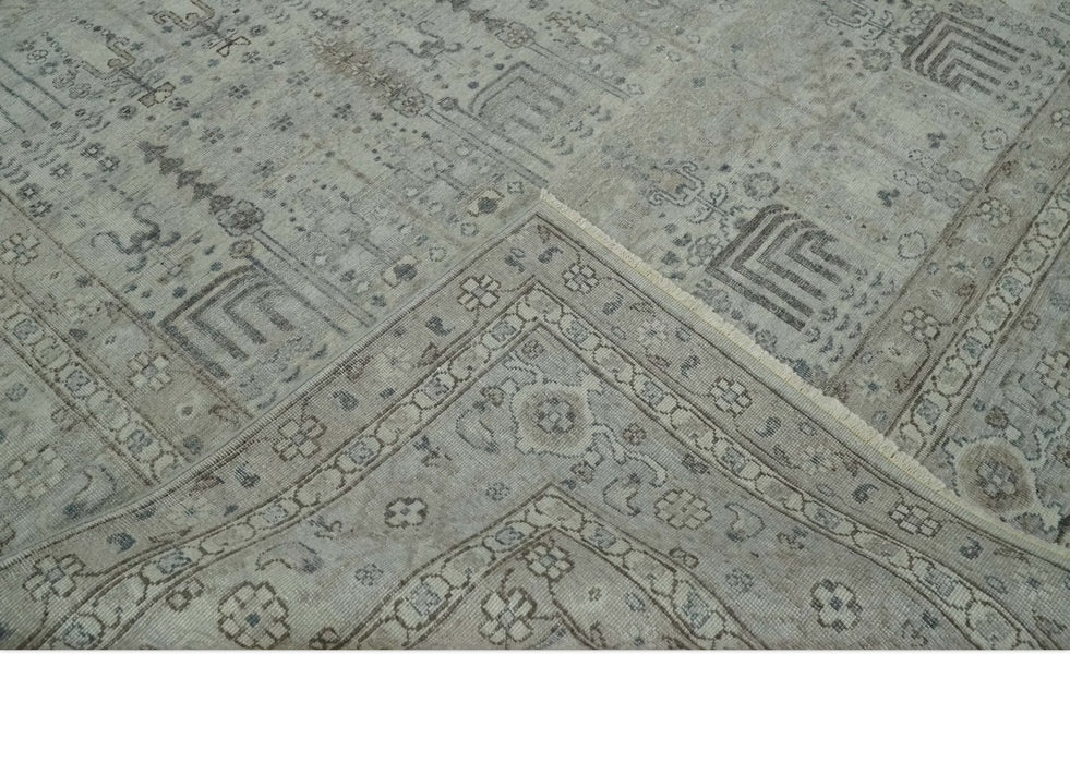 Tree of life Antique Distressed Finished Gray and Silver Low Pile Multi Size wool Area Rug